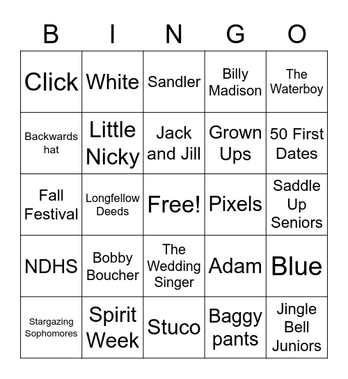 Spirit Week Bingo Card