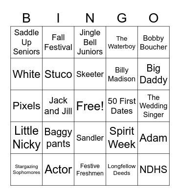 Spirit Week Bingo Card
