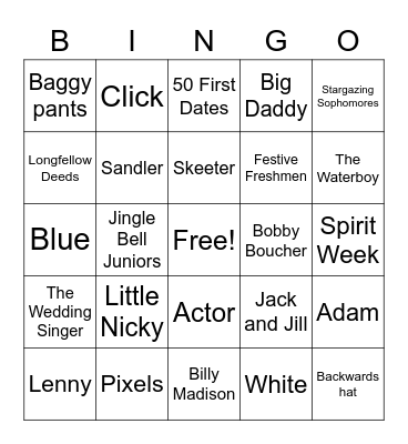 Spirit Week Bingo Card