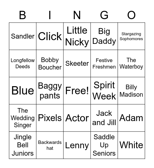 Spirit Week Bingo Card