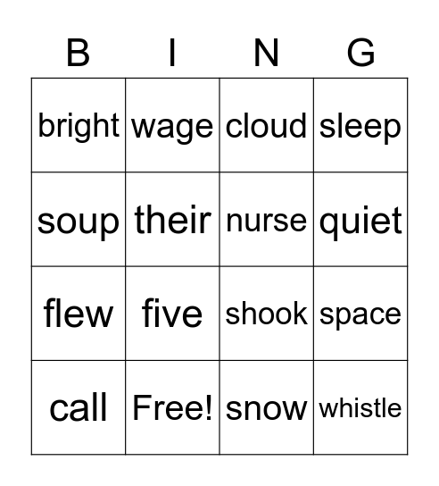 Sight Words Bingo Card