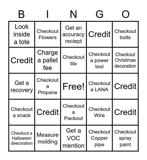 Cashier Appreciation Bingo Card