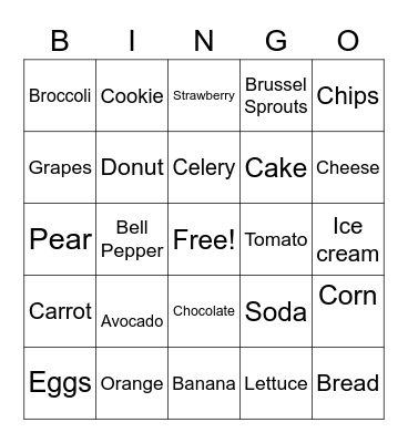 Healthy Foods Bingo Card