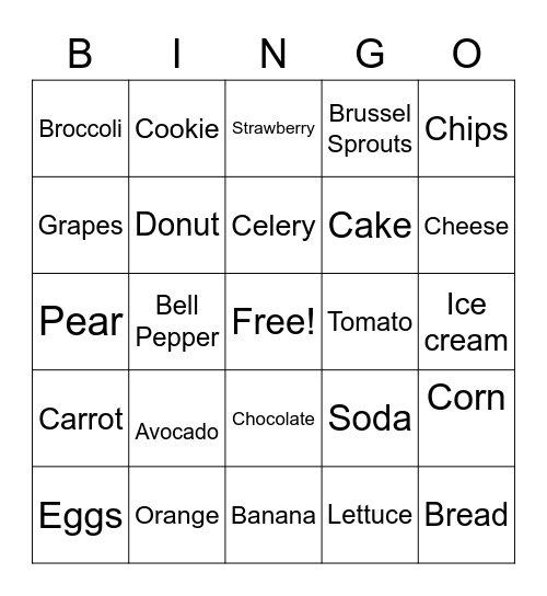 Healthy Foods Bingo Card