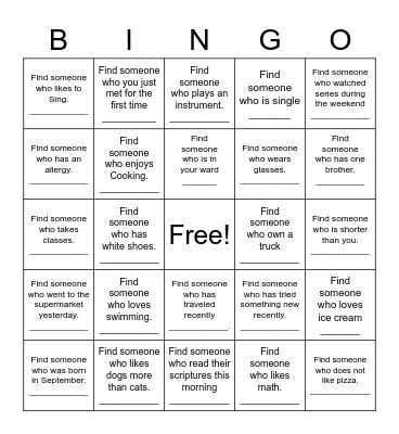 Find someone who Bingo Card