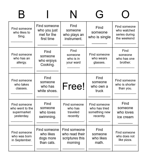 Find someone who Bingo Card