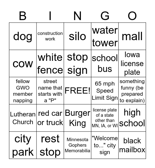 Bus BINGO! Bingo Card