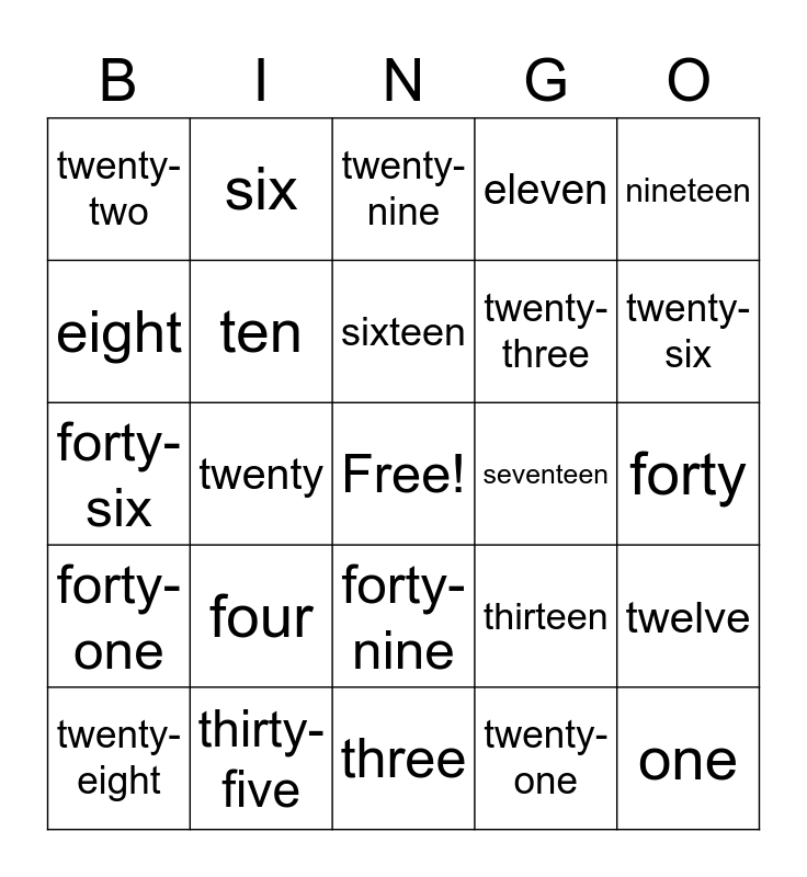 NUMBERS 100 TO 1000 Bingo Card