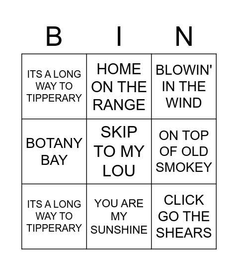 MUSICAL BINGO Card