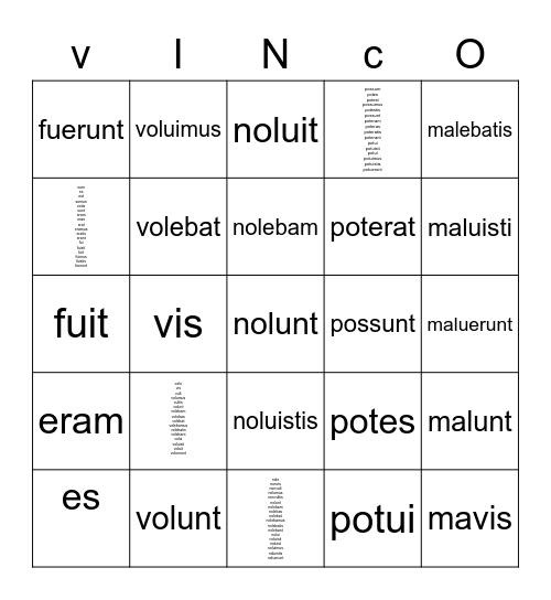 irregular verbs Bingo Card