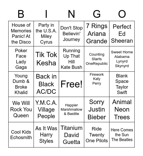 MUSIC BINGO Card