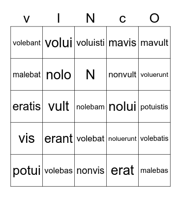 irregular verbs Bingo Card