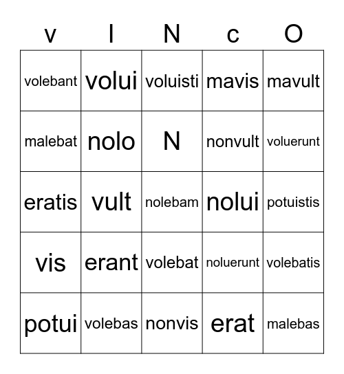 irregular verbs Bingo Card