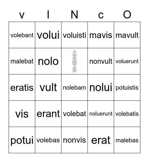 irregular verbs Bingo Card