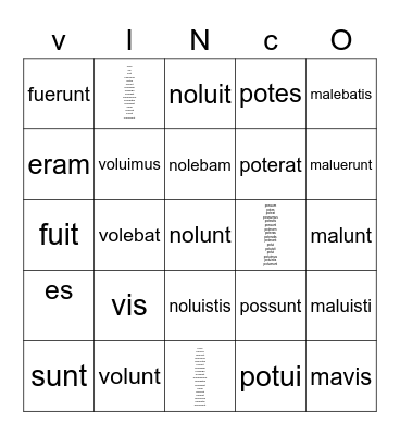 irregular verbs Bingo Card