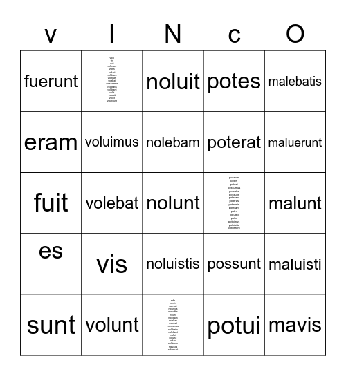 irregular verbs Bingo Card