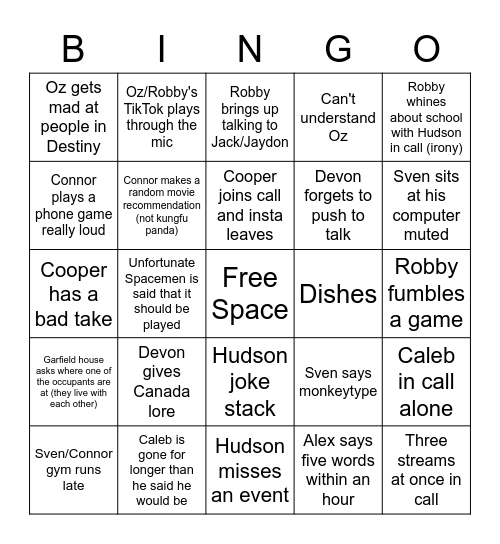 Homie Bingo Card