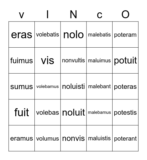 irregular verbs Bingo Card