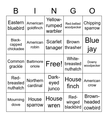 Bird Call Bingo Card