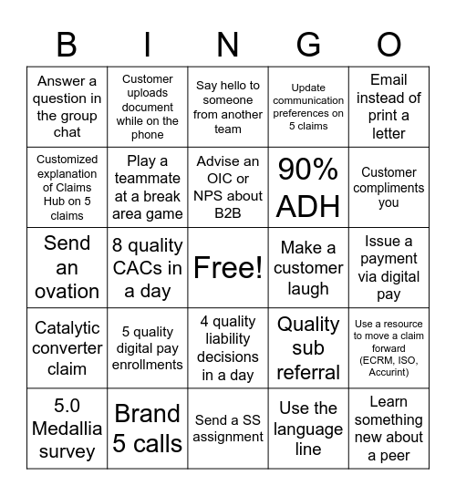 CUSTOMER SERVICE WEEK Bingo Card