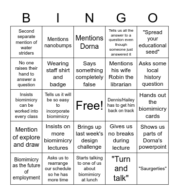 Dan Dan the Biomimicry Man Bingo Card