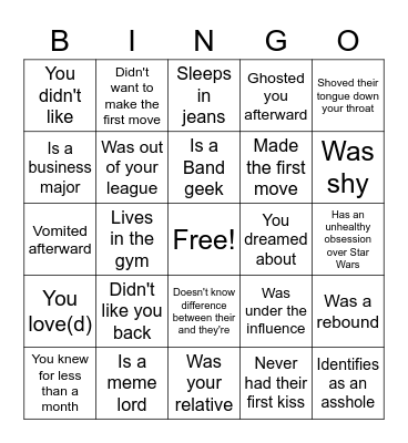 Kissed someone who: Bingo Card