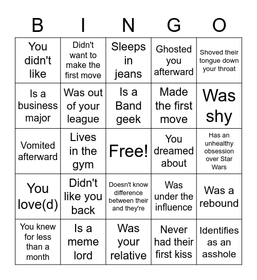 Kissed someone who: Bingo Card