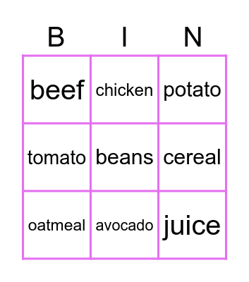 BINGO FOOD Bingo Card