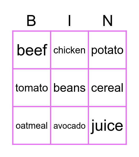BINGO FOOD Bingo Card