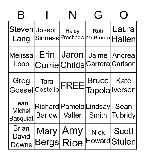 Find the artists to get an entry to Get Lucky drawing Bingo Card