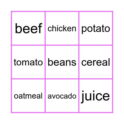 BINGO FOOD Bingo Card