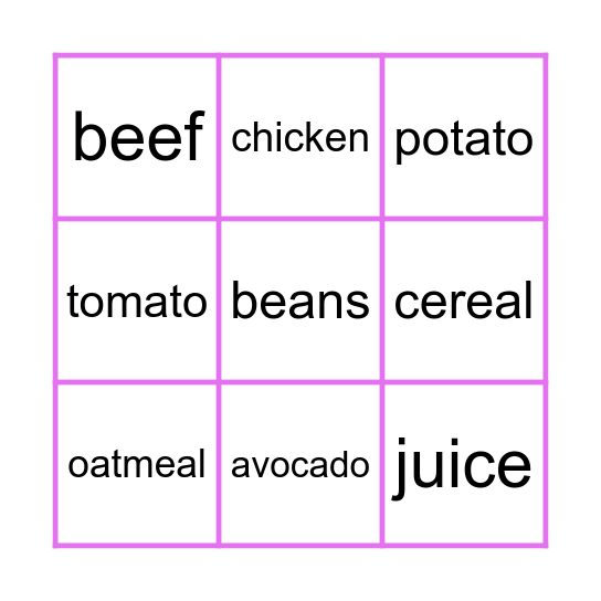 BINGO FOOD Bingo Card