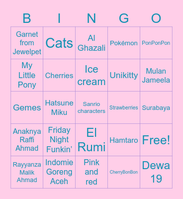 Caelan Aesthetic Bingo Card