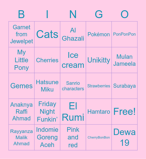 Caelan Aesthetic Bingo Card