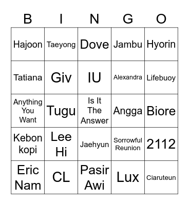 Lili Bingo Card