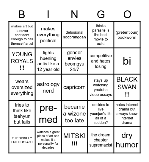 AYA'S Bingo Card