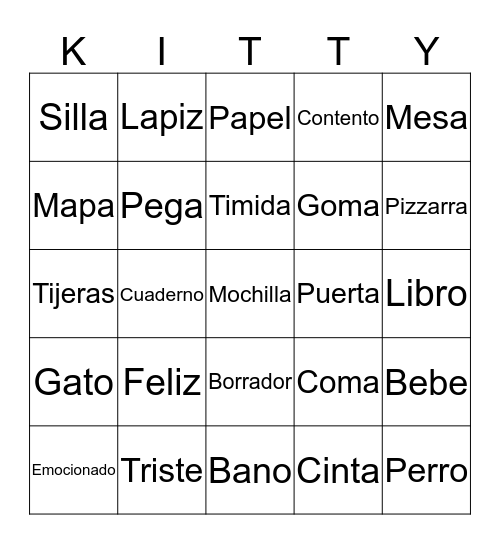 Spanish bingo Card