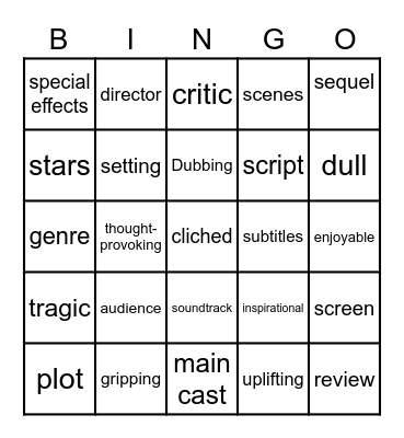 FILM VOCABULARY Bingo Card