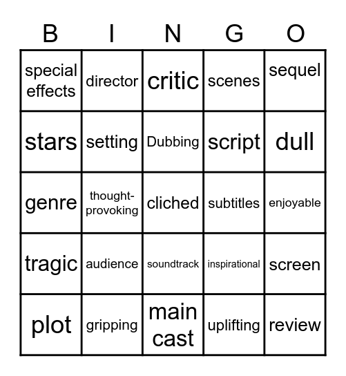 FILM VOCABULARY Bingo Card