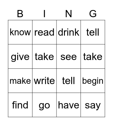 Past simple - irregular verbs Bingo Card