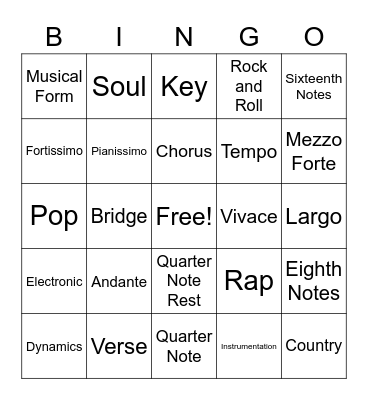 Musical Bingo Card