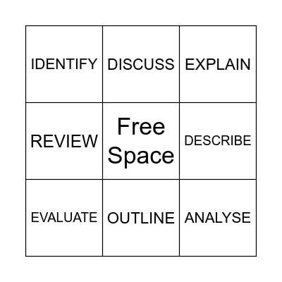 Command Verb Bingo Card