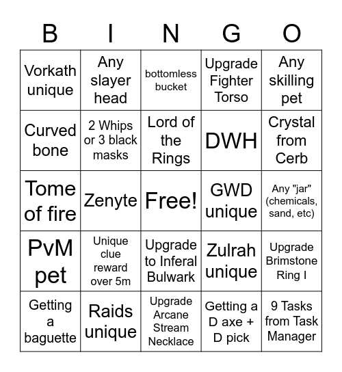 OSRS Bingo Card