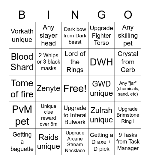 OSRS Bingo Card