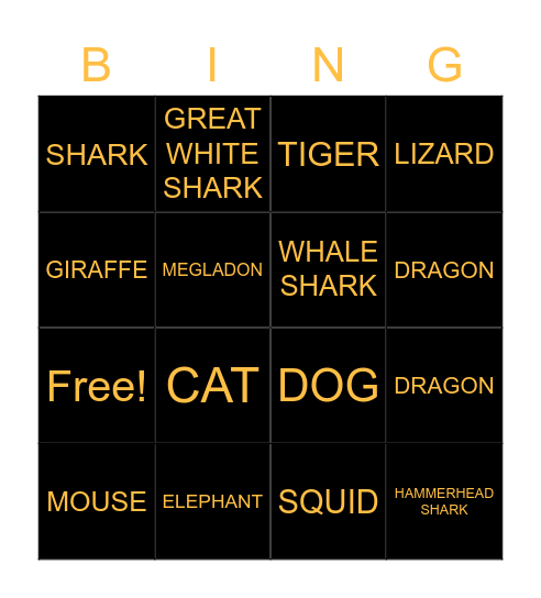 Animals BINGO Card