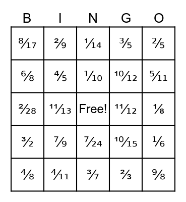 Fractions Bingo Card