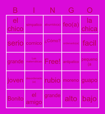 spanish Bingo Card