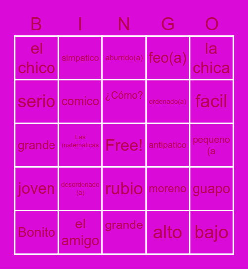 spanish Bingo Card