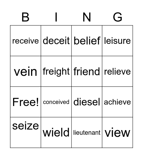 List 2 Bingo Card