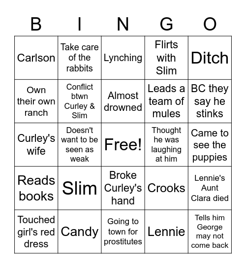 OMAM Chapters 3 and 4 Bingo Card